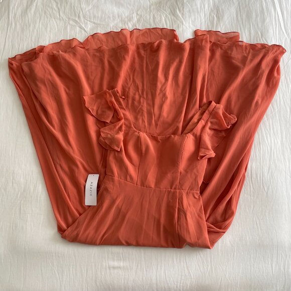 NWT Azazie Bondi Stretch Rust A-Line Bow Stretch Satin Dress - Picture 6 of 14